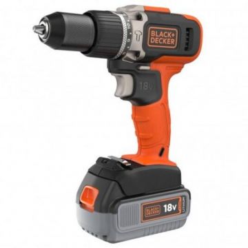 Masina de gaurit si insurubat cu percutie,  Black & Decker BCD003MEM2K-QW, cu 2 acumulatori, 18 V, 2 Ah / 4 Ah (Negru/Portocaliu)